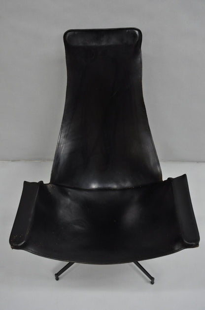 William Katavolos Mid Century Modern Black Leather Sling Steel K Lounge Chair