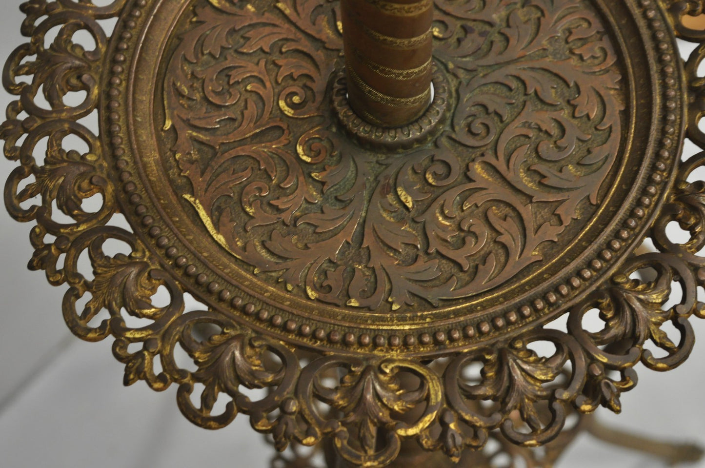 Antique Victorian Ornate Brass Converted Oil Lamp Piano Parlor Table Floor Lamp