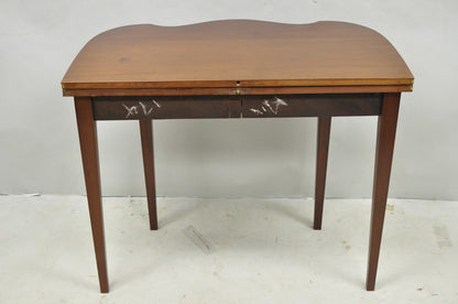 Antique Sheraton Federal Mahogany Urn Inlay Flip Serpentine Console Game Table