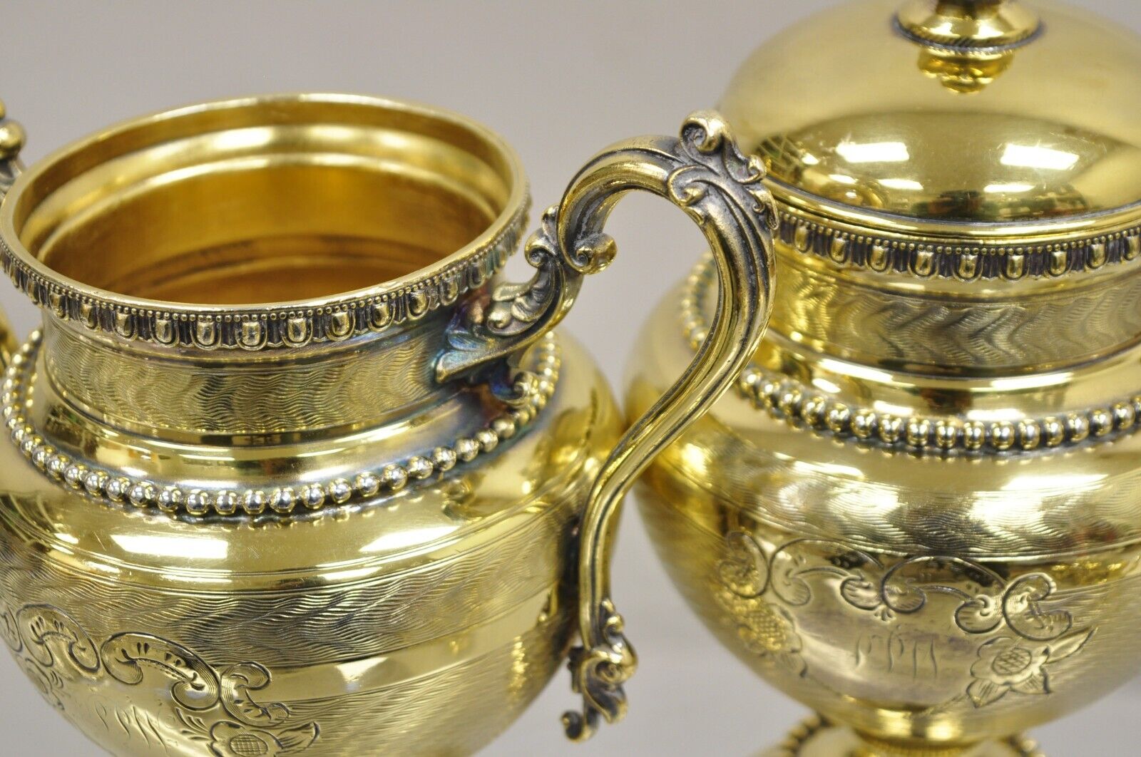 Meriden Victorian Gold Plated Ornate Tea Set w/ "PPW" Monogram - 5 Pc Set