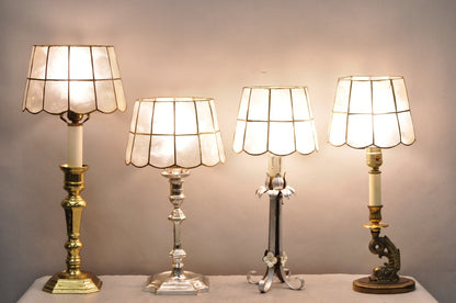 Vintage Italian Hollywood Regency Capiz Shell Gold 7.25 Round Clip On Lamp Shade