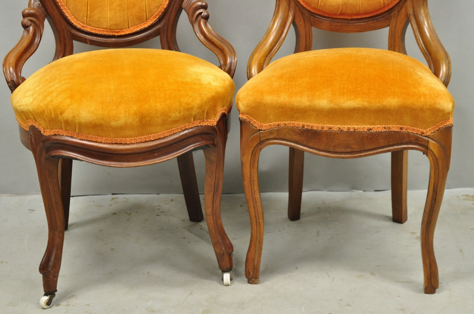 Antique Eastlake Victorian Carved Walnut Orange Parlor Side Chairs - a Pair