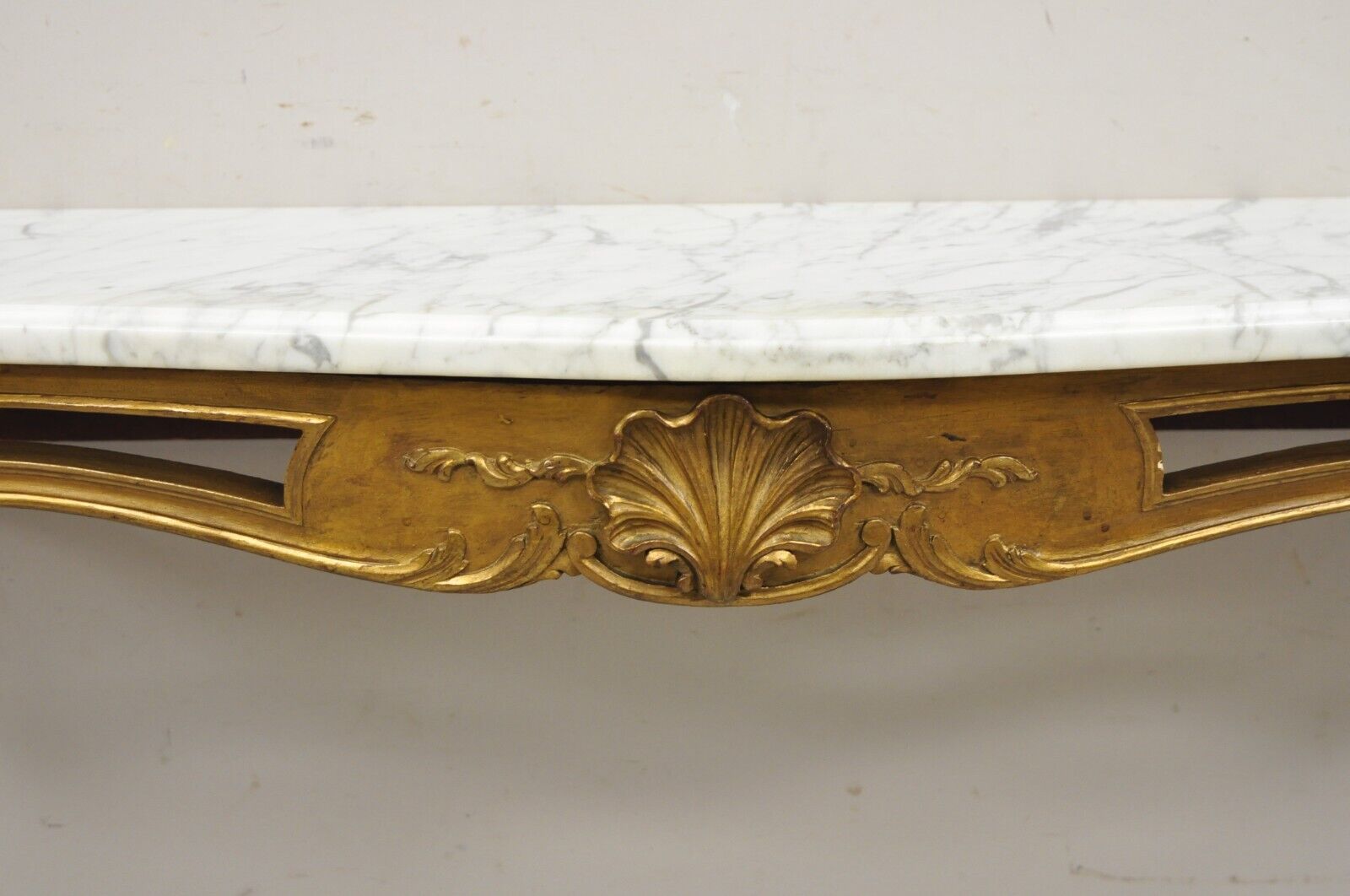 Vintage French Louis XV Style Marble Top Gold Wall Mounted Console Table