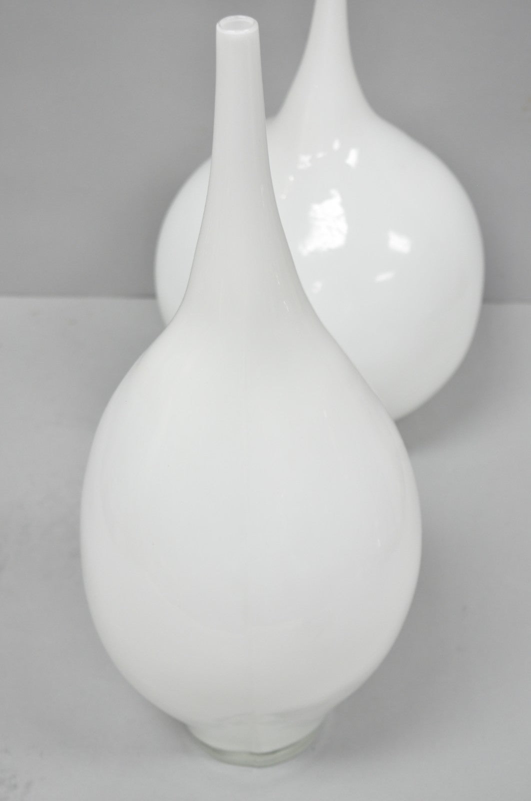 Decorative Modern White Bulbous Art Glass Vessel Vase by Lazy Susan - 2 Pc Set