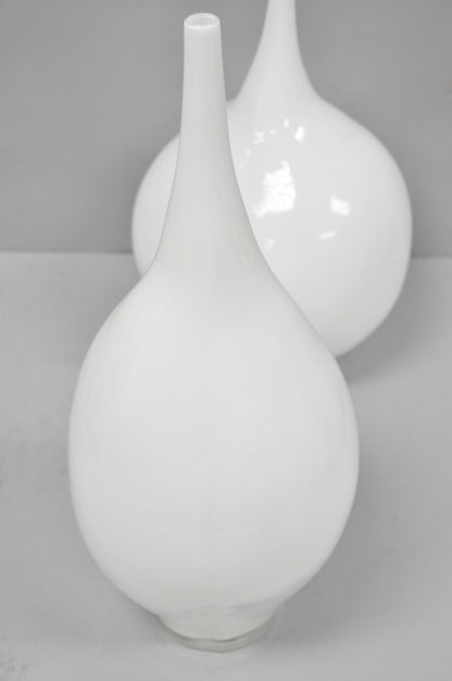 Decorative Modern White Bulbous Art Glass Vessel Vase by Lazy Susan - 2 Pc Set