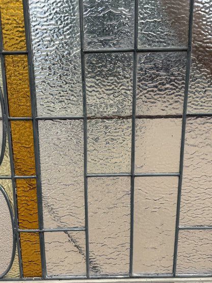 Antique Victorian Amber Stained Leaded Glass Double Window Converted to Door