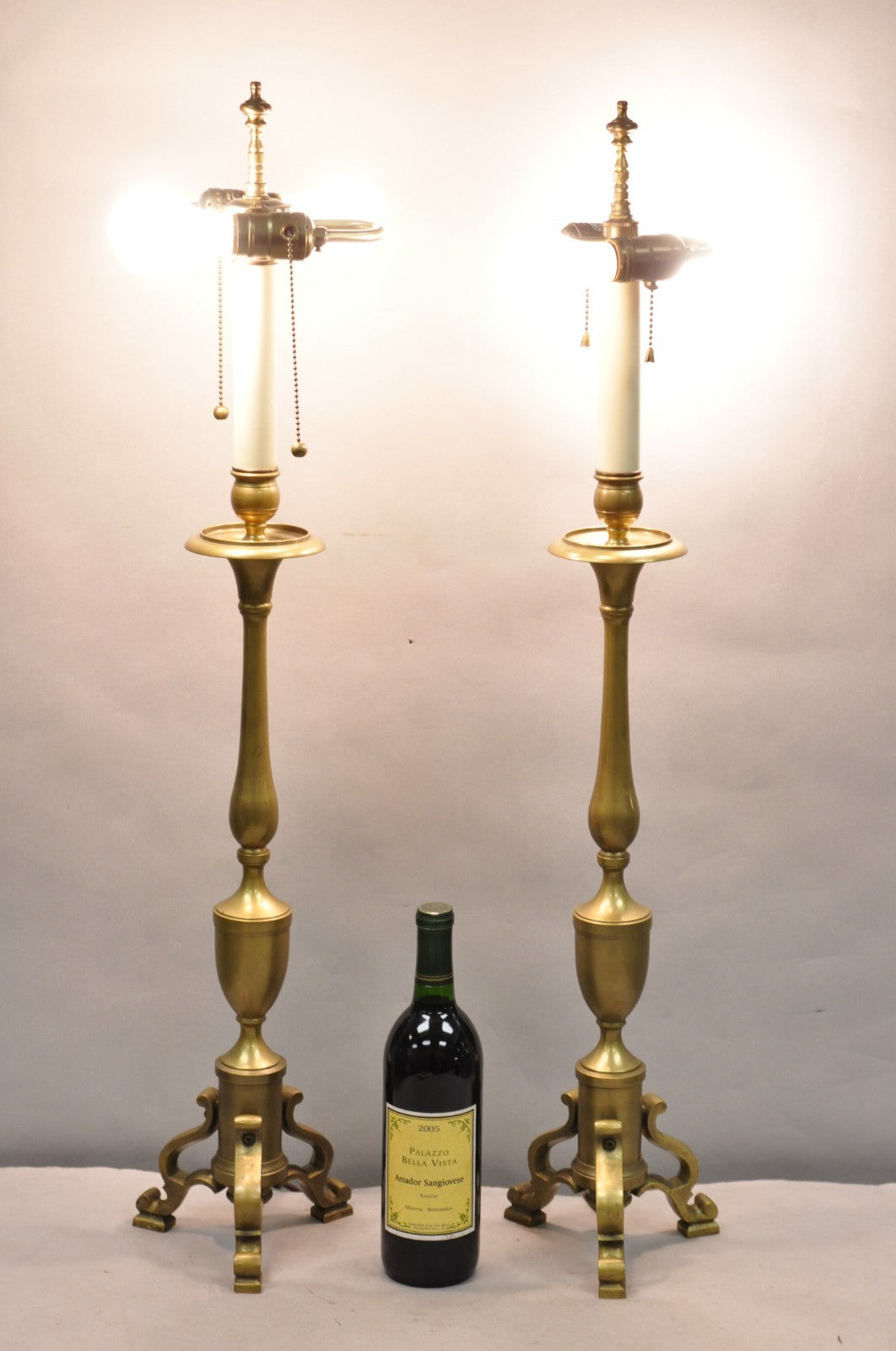 Vintage Federal Style Brass Candlestick Urn Form Table Lamps, Japan - a Pair