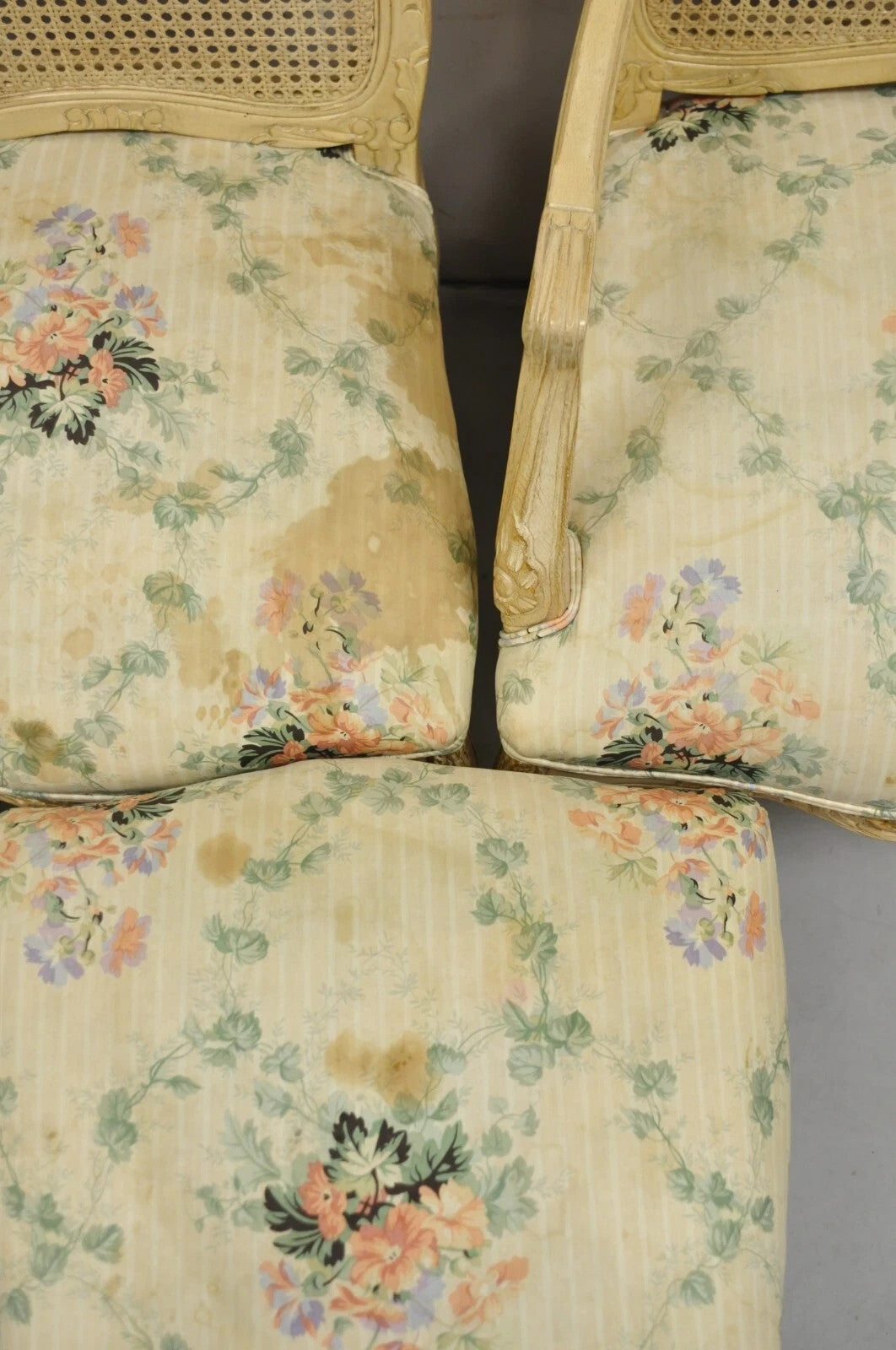 Vintage French Country Louis XV Style Cane Back Painted Dining Chairs - Set of 6