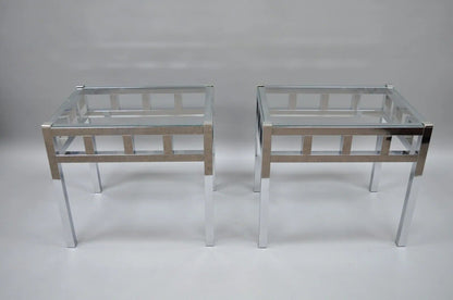 Mid Century Modern Baughman Style Chrome & Glass Rectangle Side Tables - a Pair