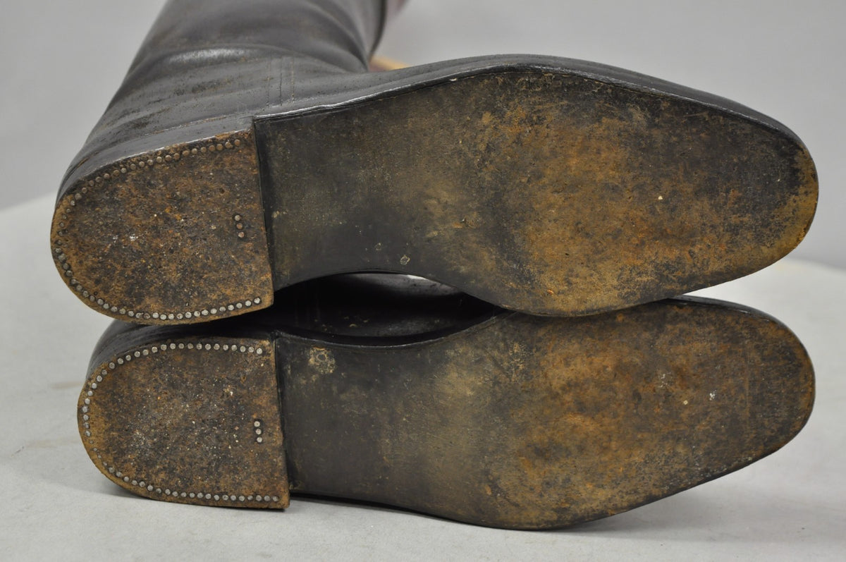 Vintage Maxwell London English Leather Black & Brown Horse Riding Boots w/ Trees