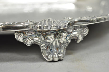 Antique English Victorian Silver Plated Ornate Twin Handle Bar Tray by BSC