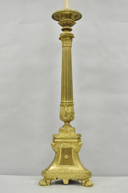 Antique 59" Tall French Empire Renaissance Bronze Column Candlestick Table Lamp