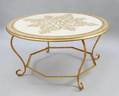 Italian Florentine Hollywood Regency Gold Wood & Iron Rope Round Coffee Table