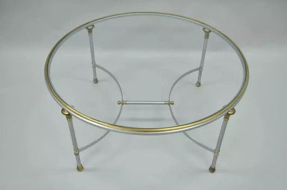 Vintage Maison Jansen Style Italian Regency Steel & Glass Round Coffee Table