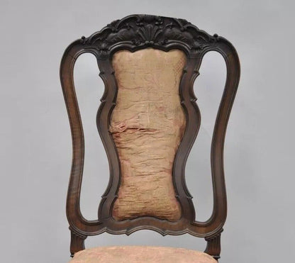 Antique Italian Baroque Carved Walnut Dining Chair French Style w/ Finished Back