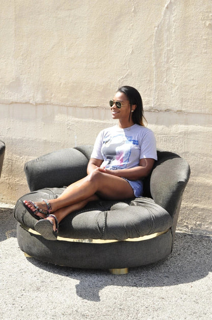 Mid Century Modern Large Milo Baughman Style Round Black Club Lounge Chair