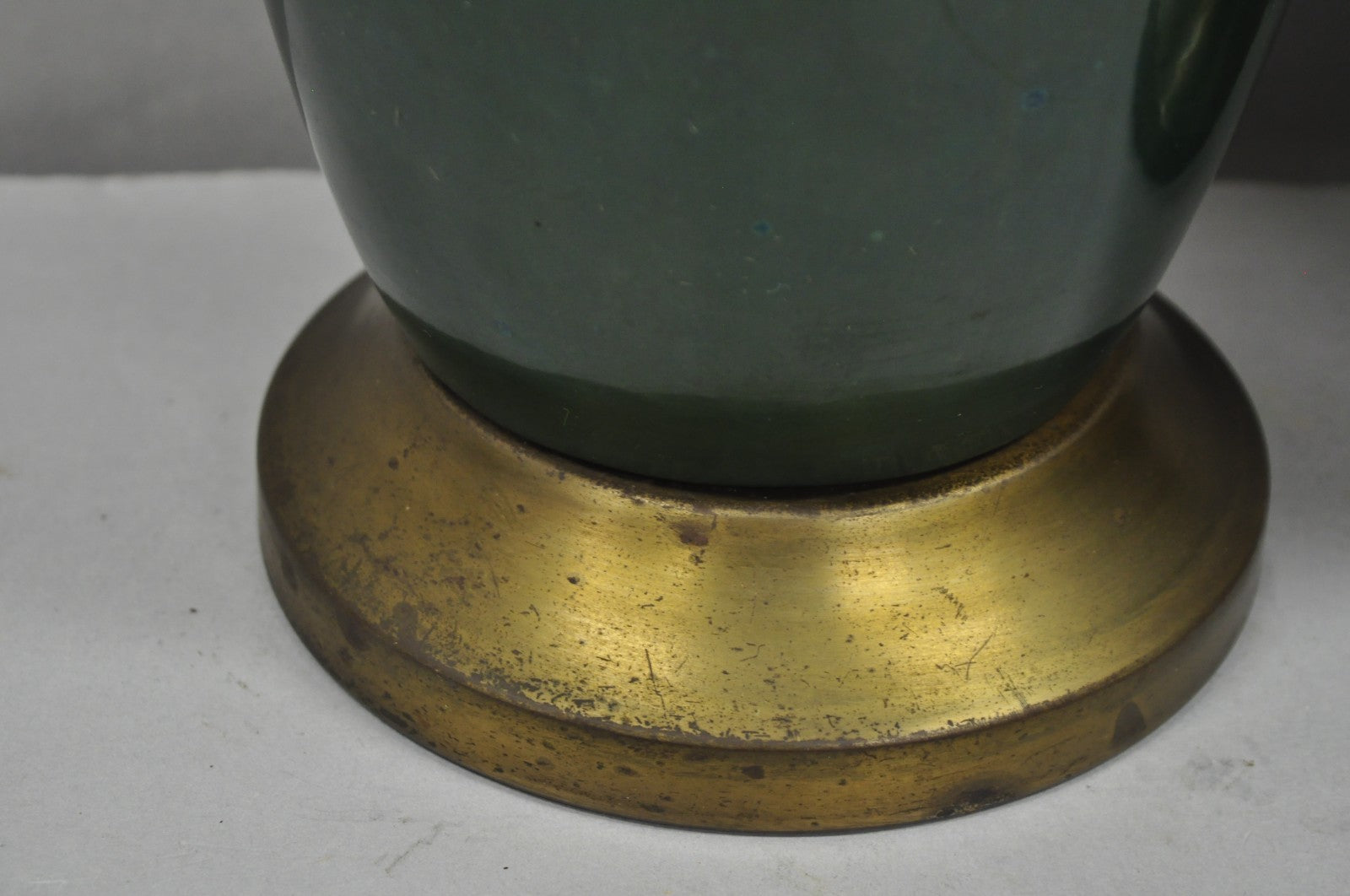 Mid Century Modern Blue & Green "Peacock" Glazed Ceramic Pottery Table Lamp Pair
