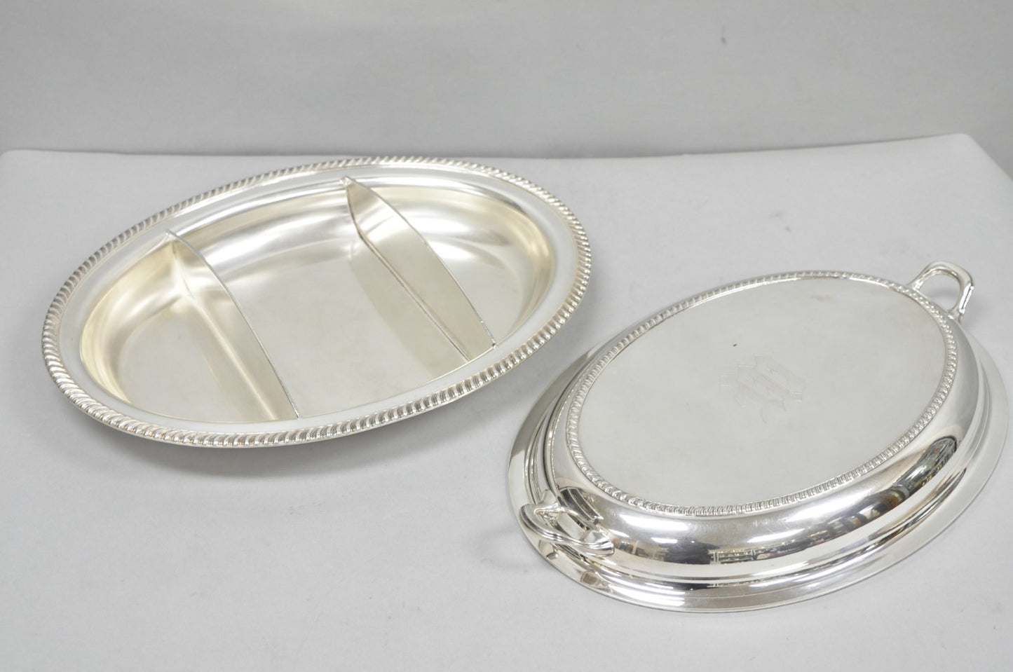 Antique English Regency Silver Plated  Large Covered Serving Dish 'M" Monogram