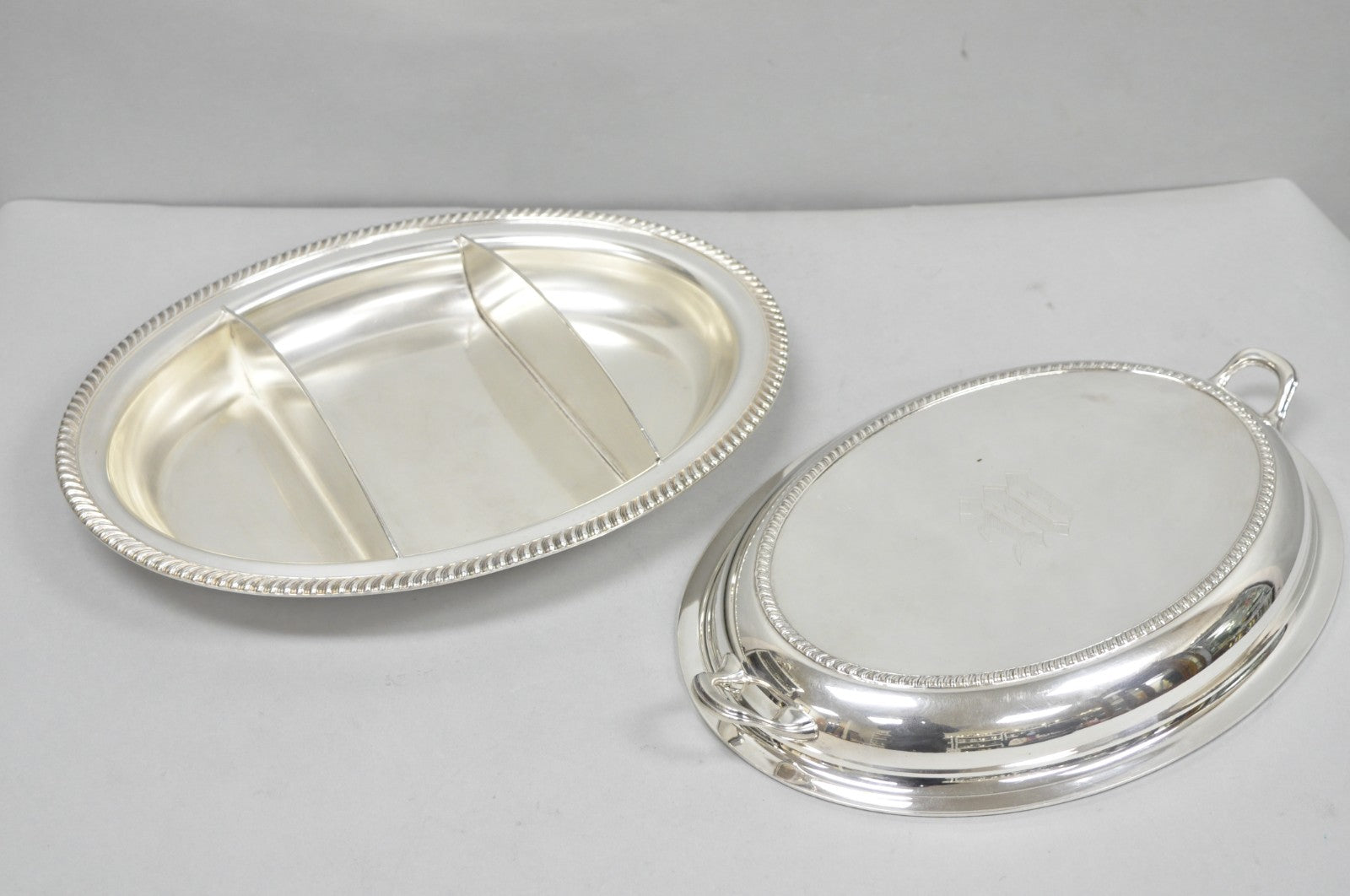 Antique English Regency Silver Plated  Large Covered Serving Dish 'M" Monogram