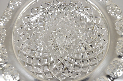Antique English Victorian Cut Crystal Silver Plated Gallery Ashtray Trinket Dish