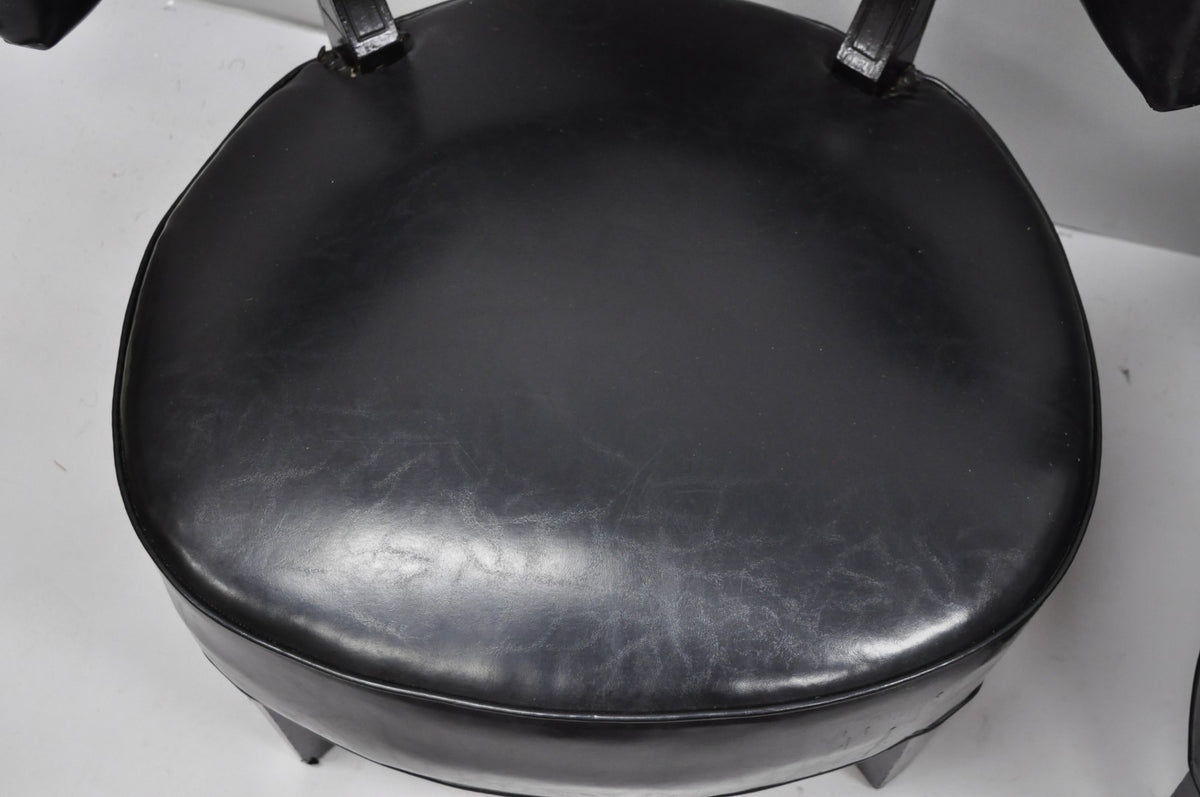 Vintage Mid Century Modern Low Black Barrel Back Lounge Club Chairs - a Pair