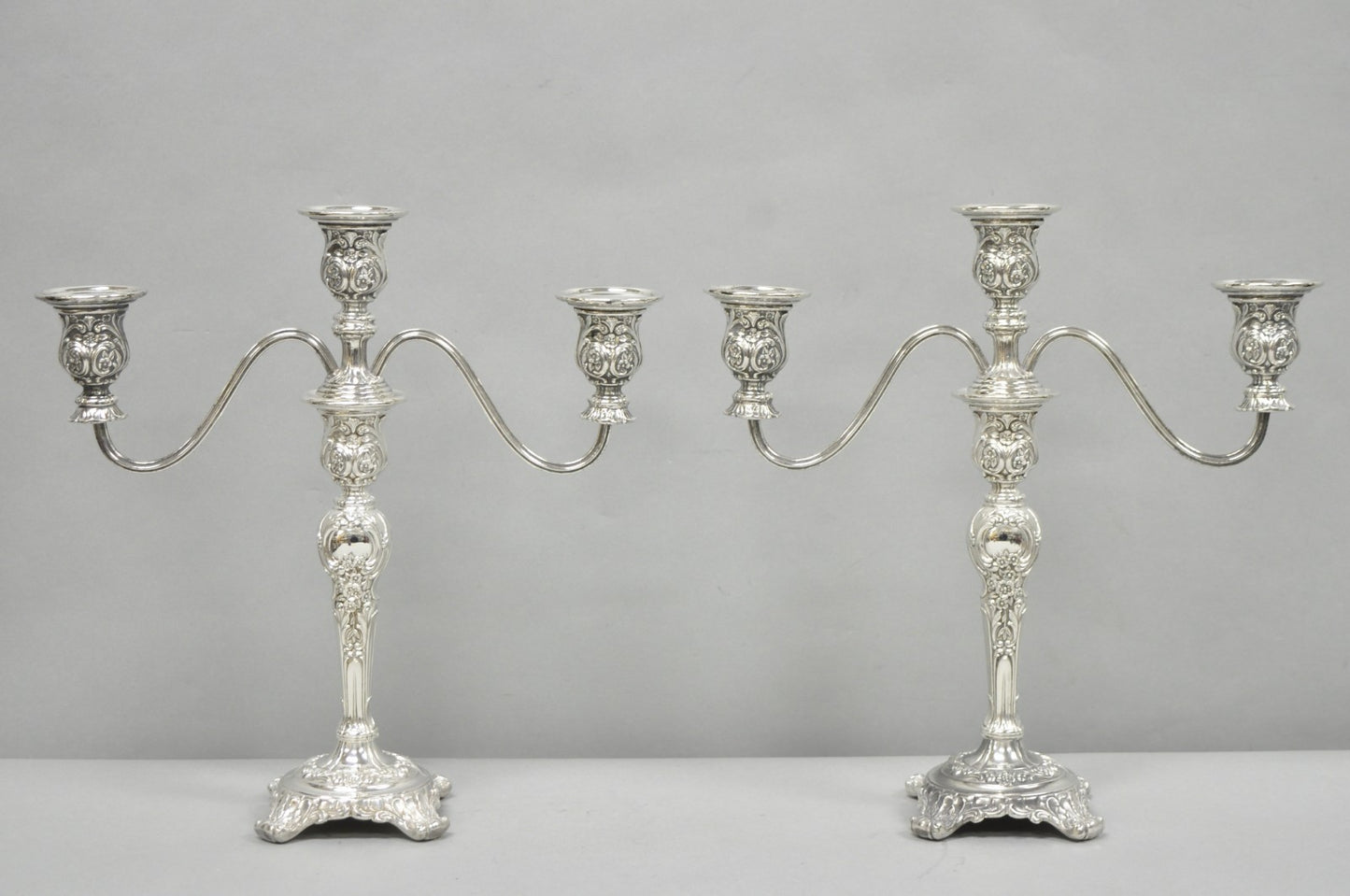 Vintage WM Rogers & Son Silver Plated 3 Arm Convertible Candelabra - a Pair