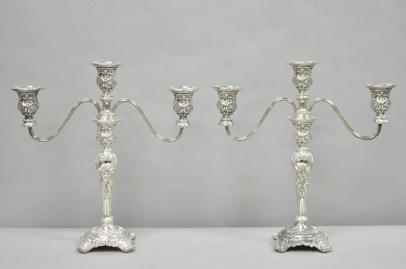 Vintage WM Rogers & Son Silver Plated 3 Arm Convertible Candelabra - a Pair