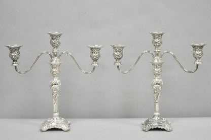 Vintage WM Rogers & Son Silver Plated 3 Arm Convertible Candelabra - a Pair