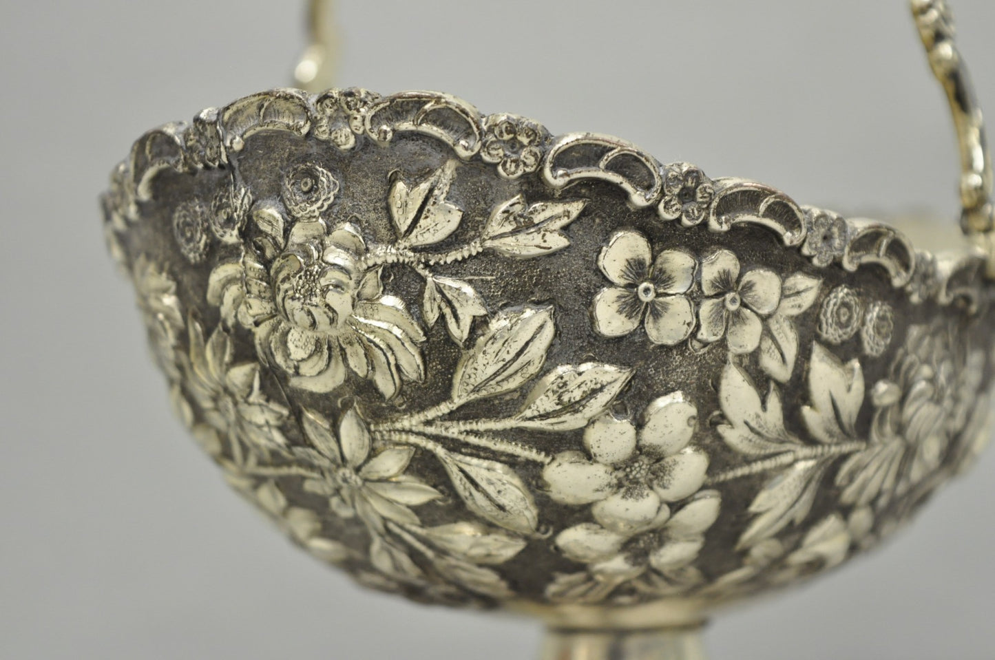 Antique Victorian Japanese Silver Plated Rose Flower Repousse Nut Bowl Dish
