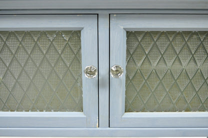 Antique Art Deco Medical Dental Cabinet Blue Painted w/Mirror and 22 Drawers