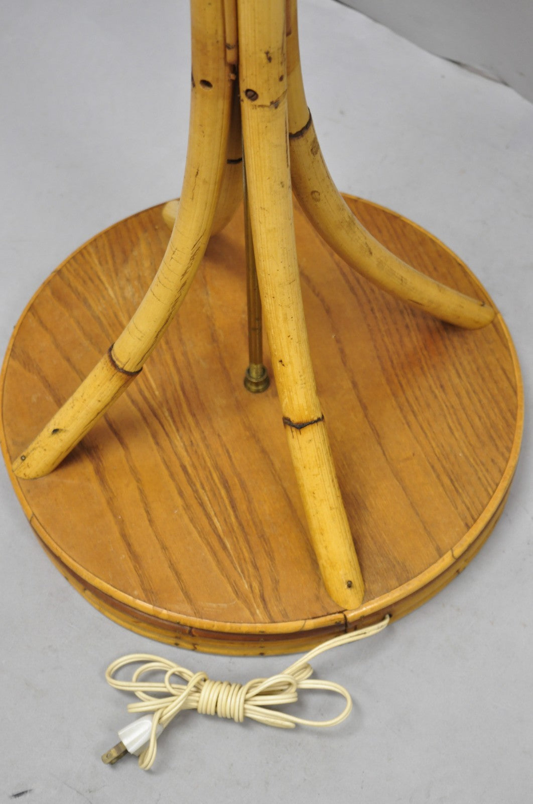 Vintage Mid Century Modern Wrapped Wooden Bamboo Tiki Room Pole Floor Lamp