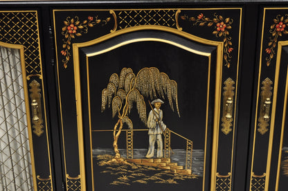 Habersham Chinoiserie Black Lacquer Credenza Buffet Media Entertainment Cabinet