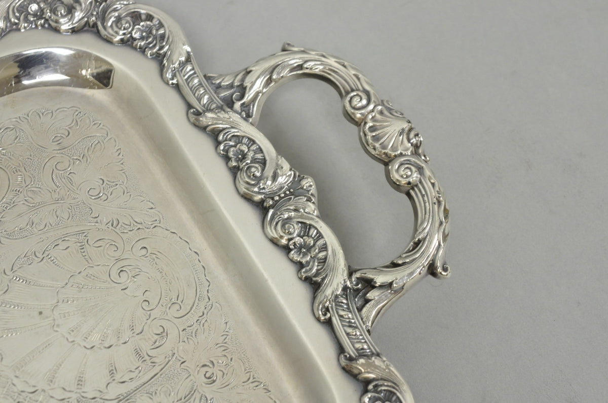 Vintage Old English Poole Silver Plated Footed Narrow Serving Platter Bar Tray