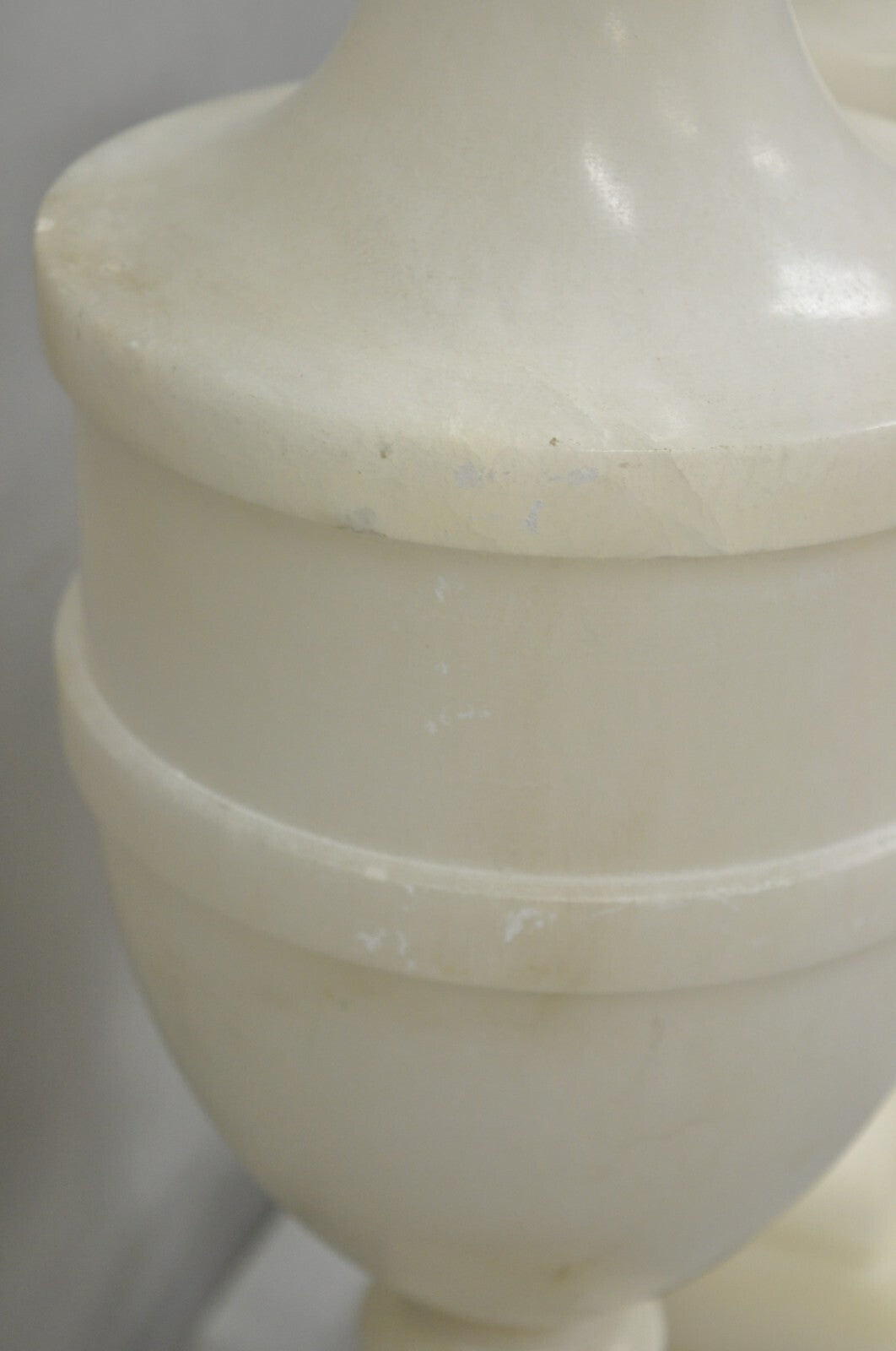 Italian Neoclassical Large Carved Solid Alabaster Marble Urn Table Lamps - Pair