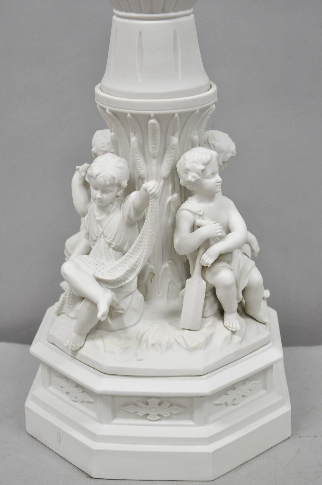 Vintage French Bisque White Porcelain Maritime Figural Cherubs Table Lamp