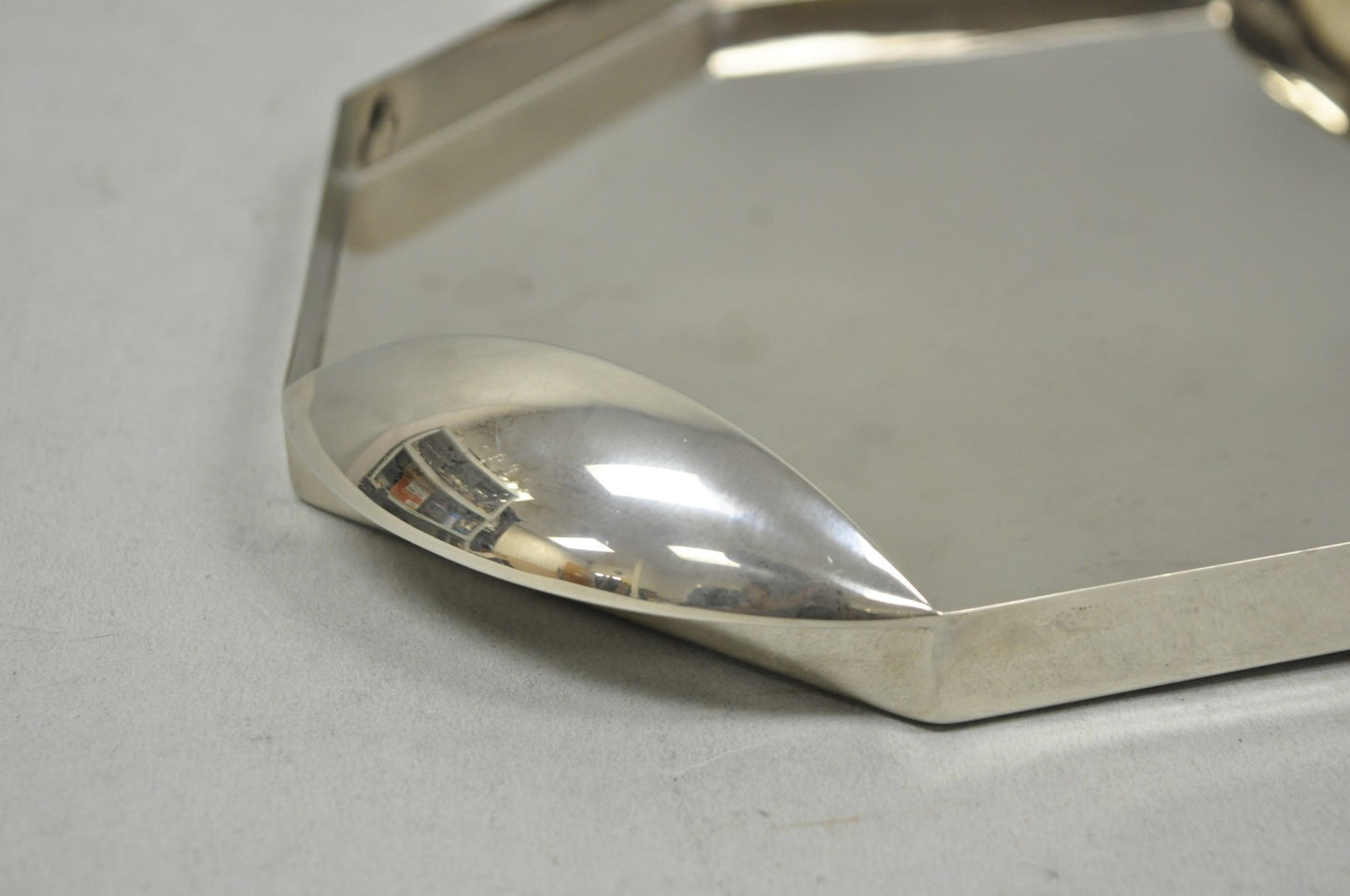 Modern Art Deco Style Silver Plated Nickel Octagonal Vanity Bar Tray "FE"