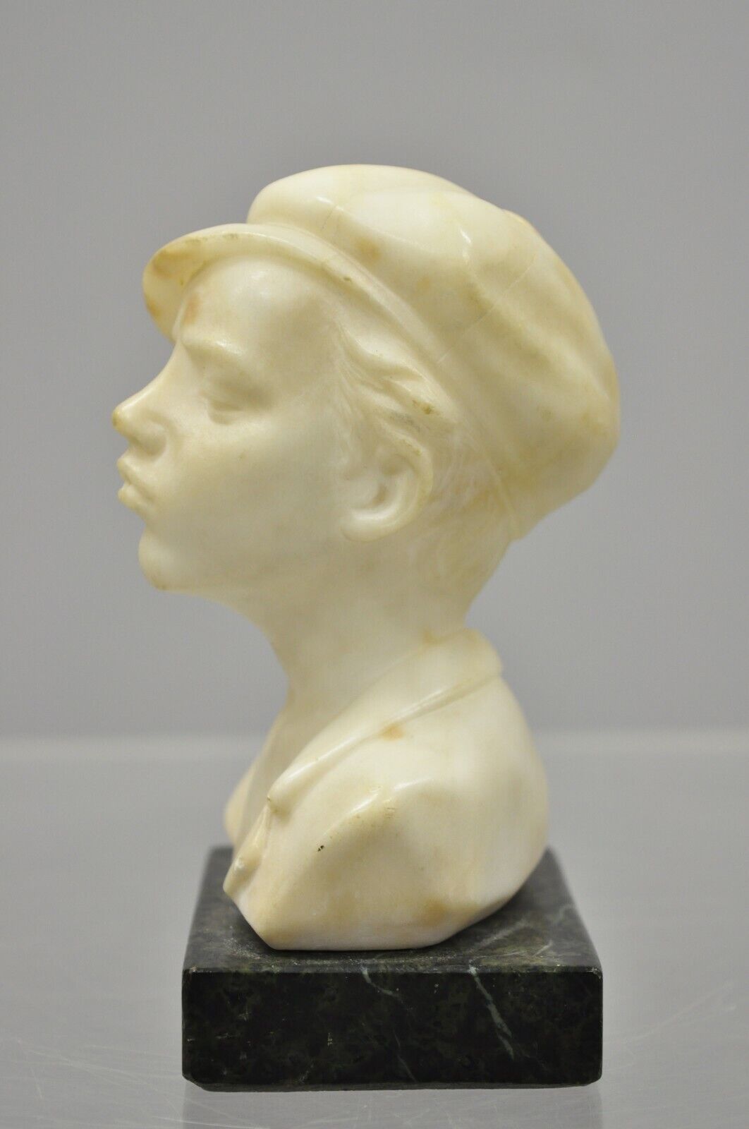 Small Martin Antique 6" Carved Marble Alabaster Boy Bust Smoking Cigarette Cigar