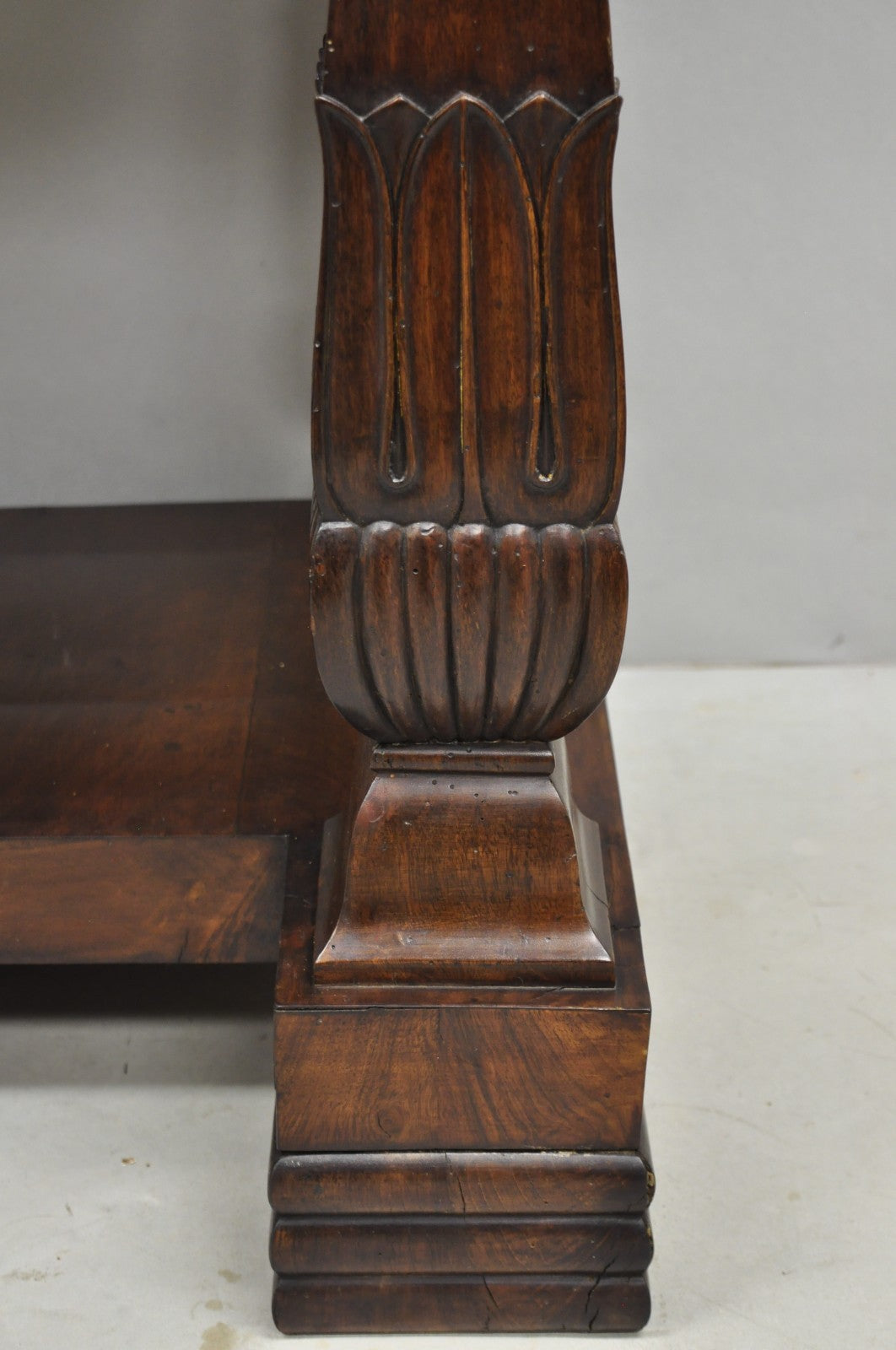 Antique French Empire Mahogany White Marble Top Console Hall Table w/ Drawer