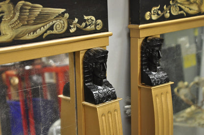 Vintage English Regency Egyptian Revival Style Sphinx Gold Wall Mirrors - a Pair
