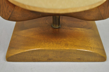 Vintage Mid Century Modern Sculpted Walnut Small Table Lamp w/ Shade by Modeline