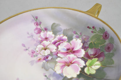 Antique Nippon Hand Painted Pink Wisteria Flower Porcelain Dish w / Handles