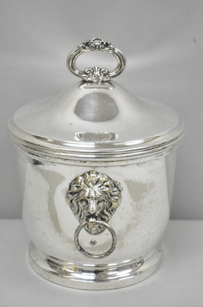 Vintage English Regency Winthrop Silver Plated Lion Handle Covered Ice Bucket