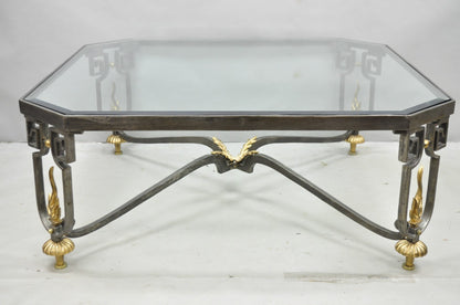 Vintage French Neoclassical Large Wrought Iron & Glass "Flame" Coffee Table