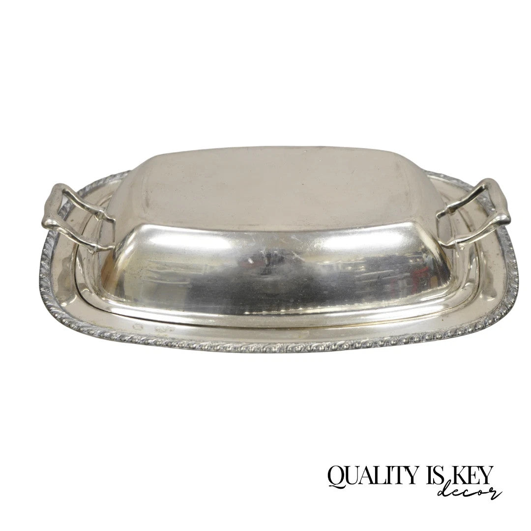 Vintage World Silver on Copper Lidded Vegetable Serving Platter with Handles