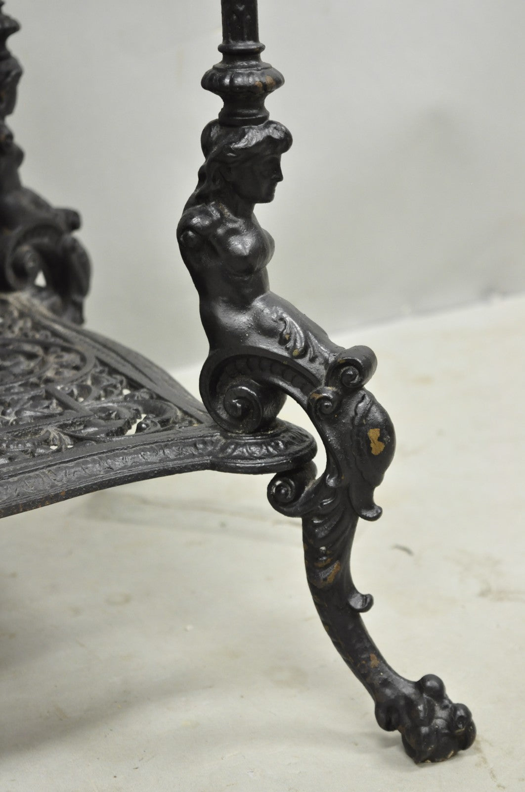 Antique French Renaissance Victorian Cast Iron Figural 3 Tier Plant Stand Table