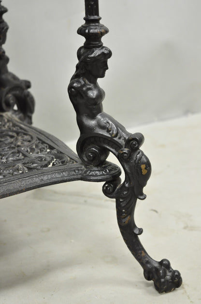 Antique French Renaissance Victorian Cast Iron Figural 3 Tier Plant Stand Table