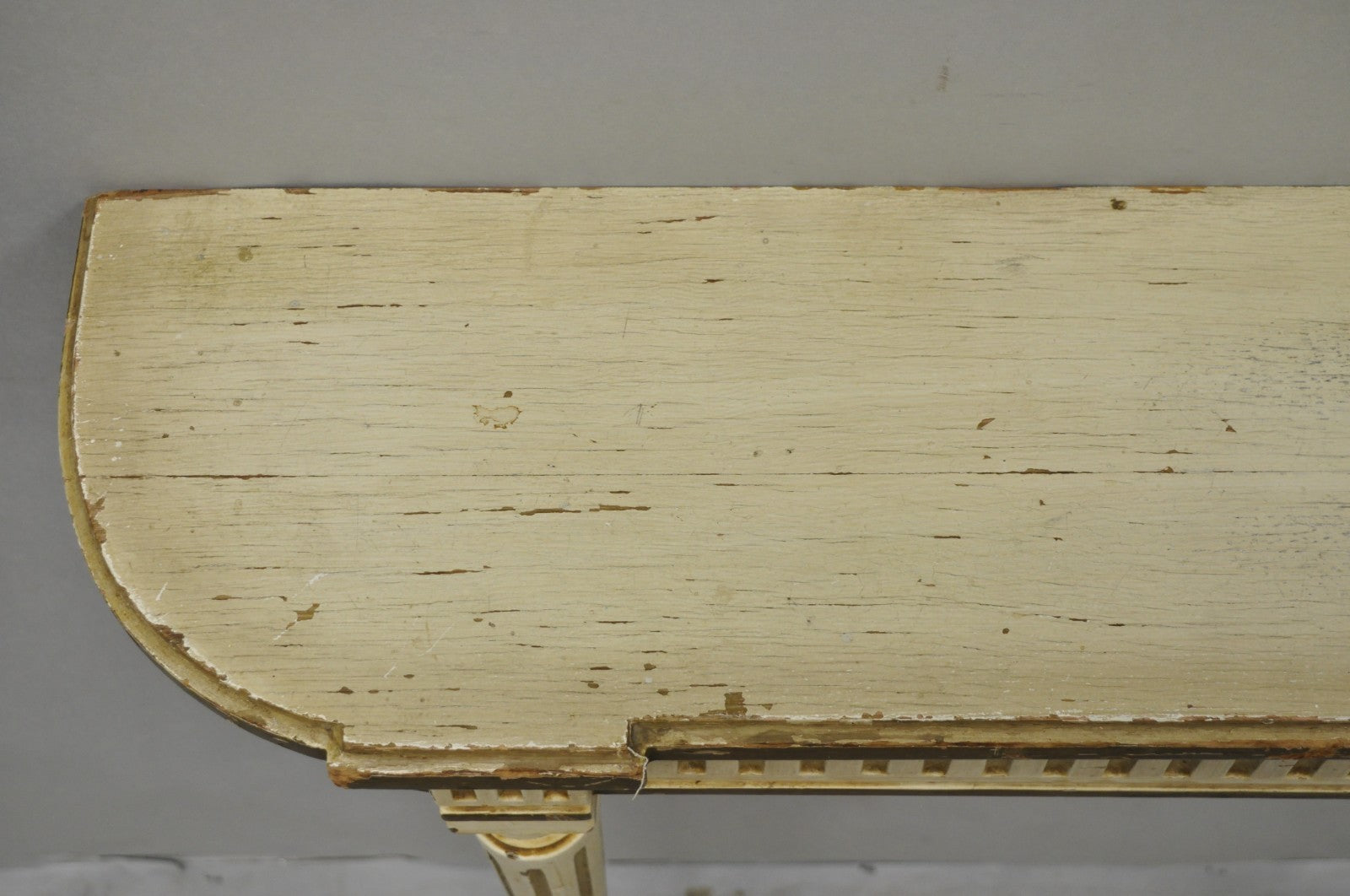 Vintage French Provincial Louis XVI Distress Cream Painted Wall Console Table