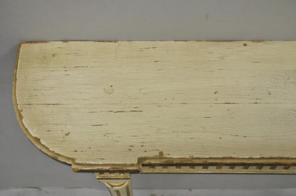 Vintage French Provincial Louis XVI Distress Cream Painted Wall Console Table