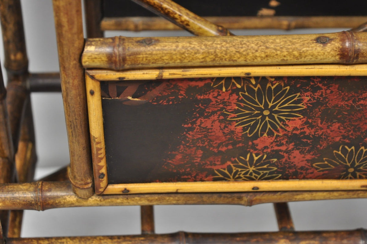 Antique English Victorian Bamboo Fretwork Canterbury Magazine Rack Stand