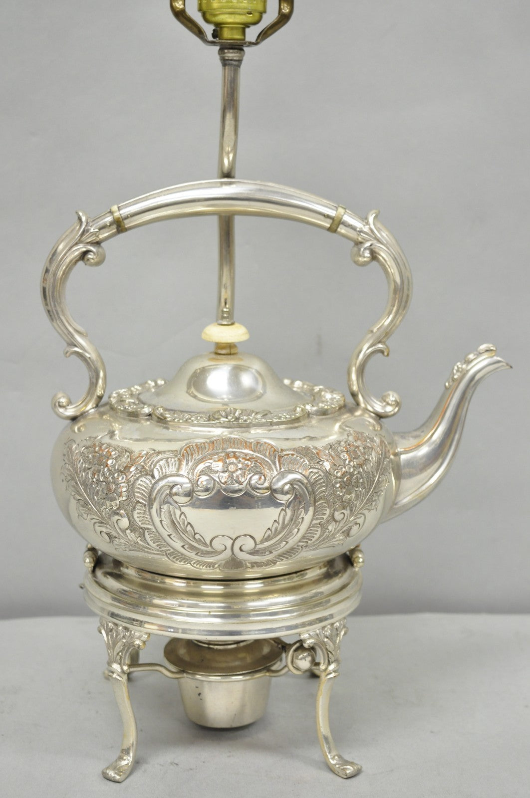 Antique Victorian Cheltenham Converted Silver Plated Tea Kettle Table Lamp